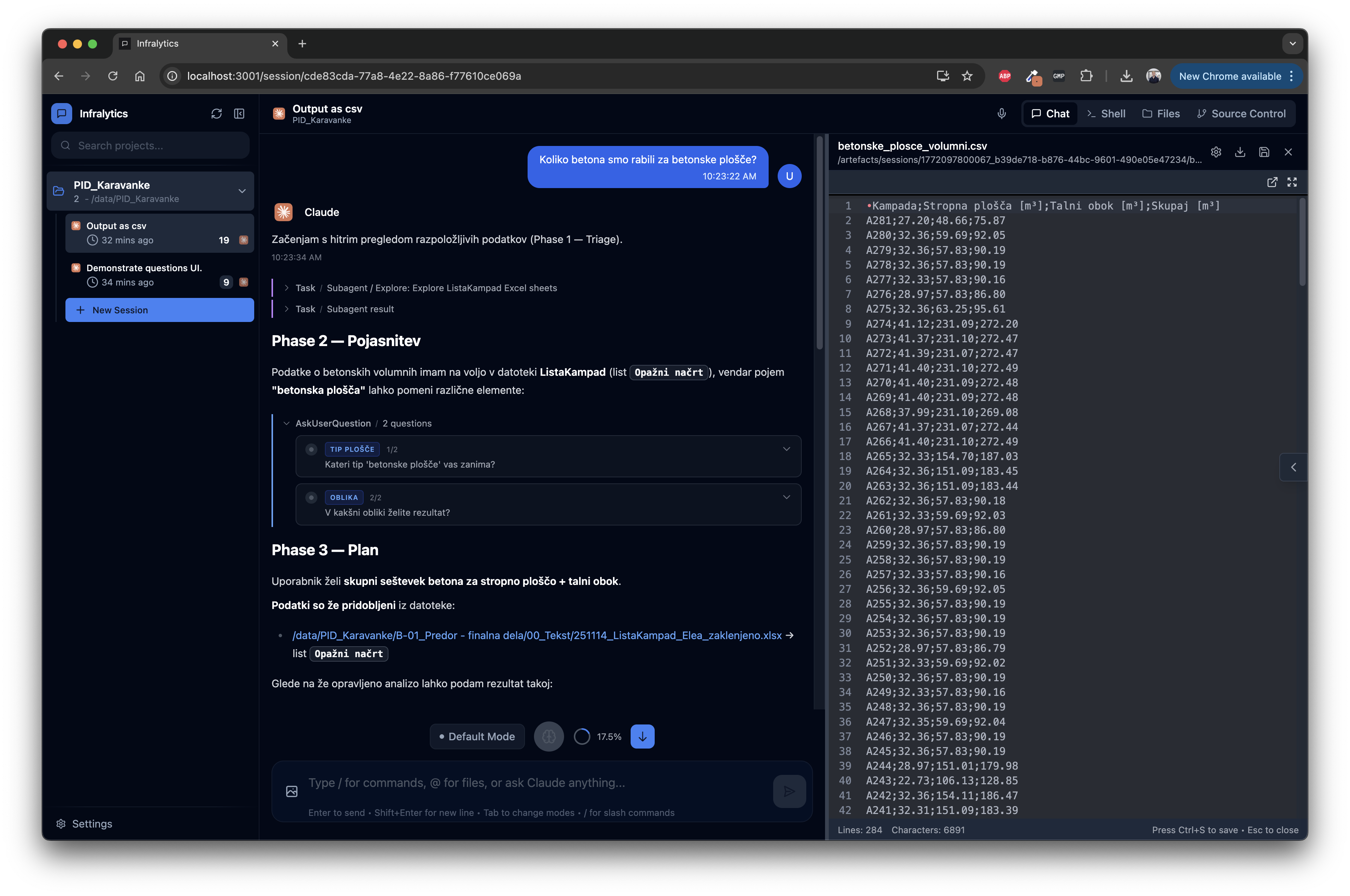 Chat interface with agent response