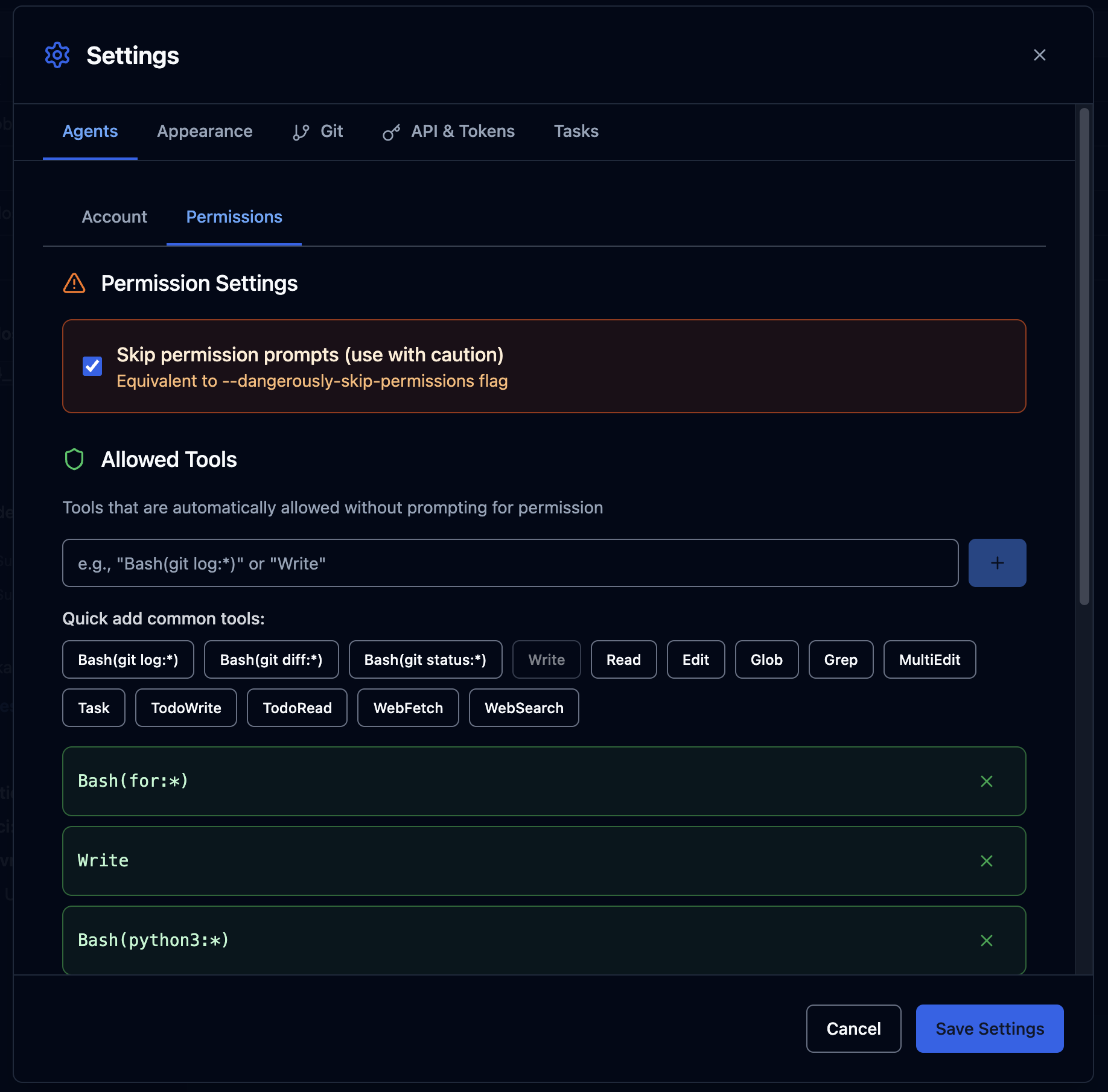Settings — Permissions
