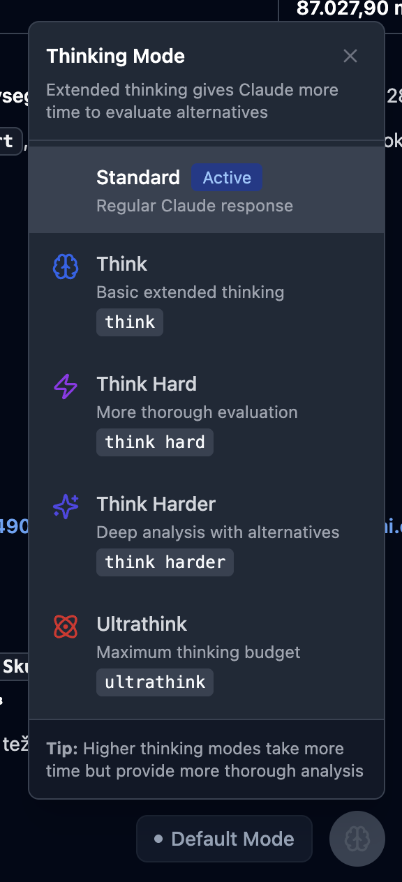 Thinking mode selector